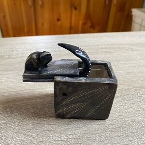 Vintage Black Carved Stone Box with frog 🐸 and snake 🐍
